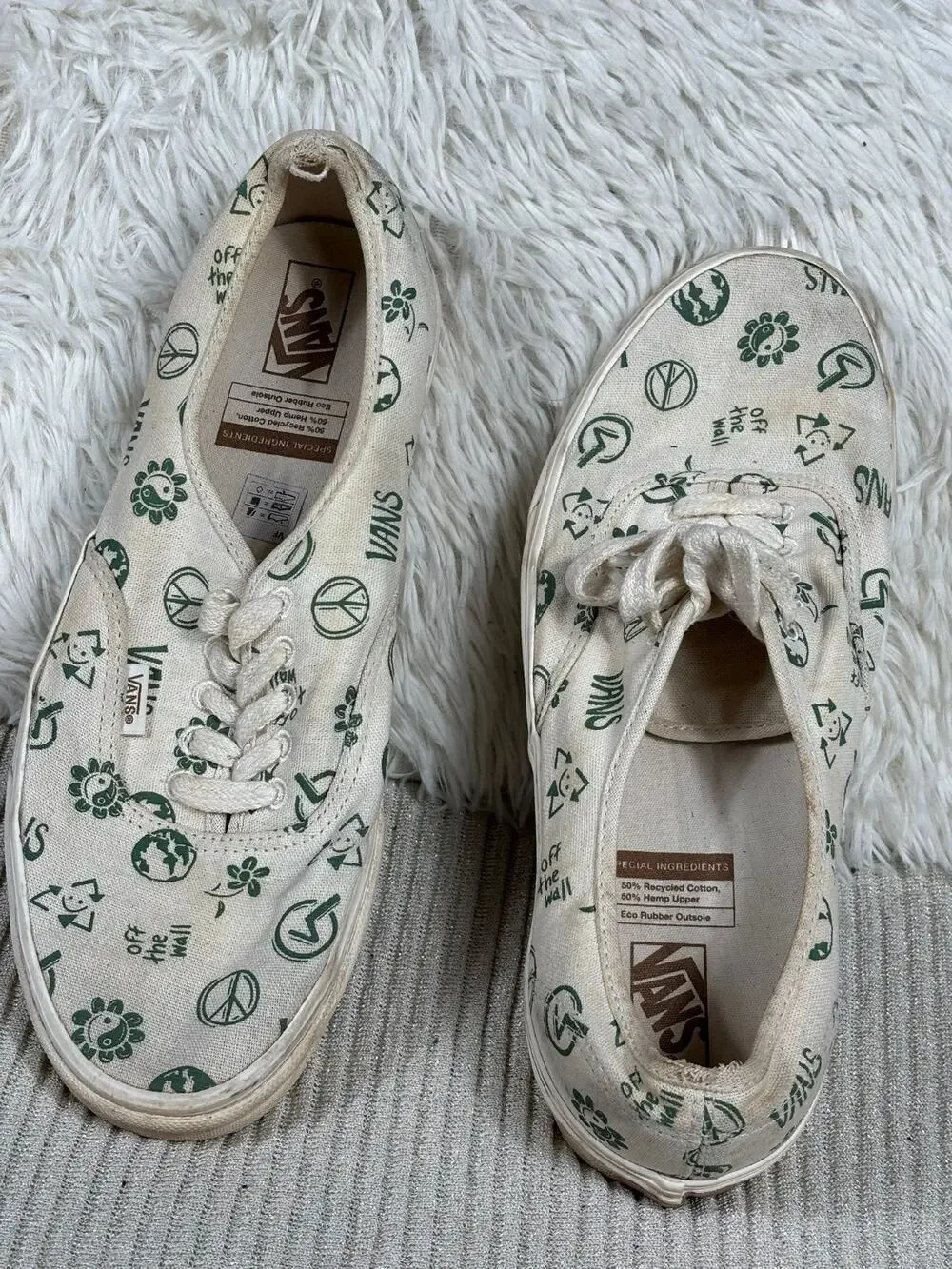 Vans Authentic Eco Theory In Our Hands Mens Size 10 White Green Skate Sneakers
